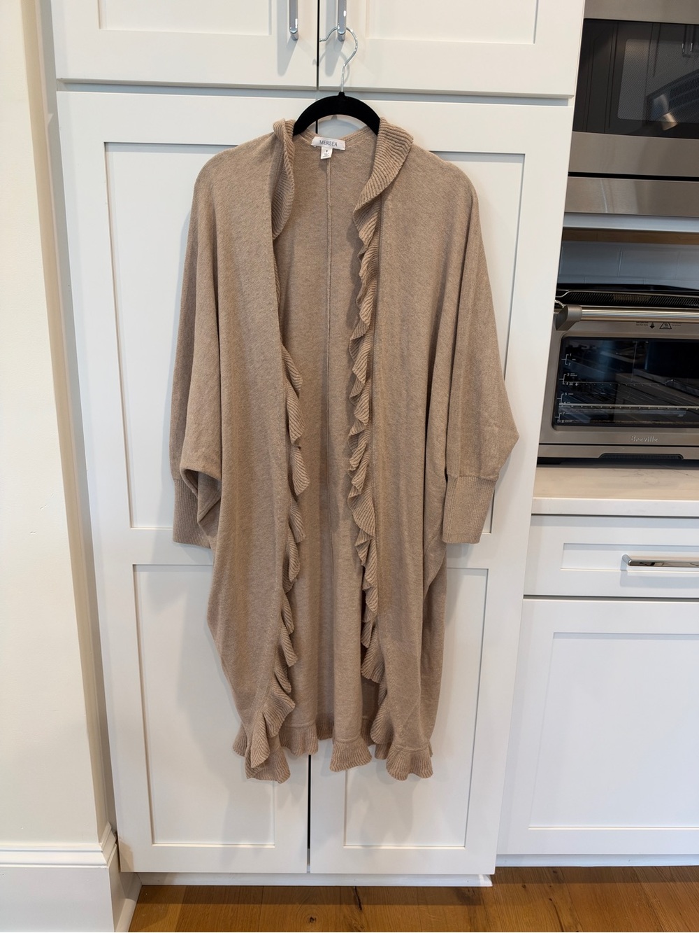 Ruffle-Trim Open Cardigan Sweater - Taupe